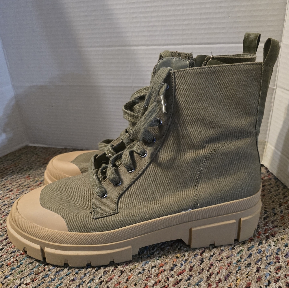 NoBo Olive Green Tan High Top Athletic Shoes Hiking Boots Zip Lace Up Men's 11 W